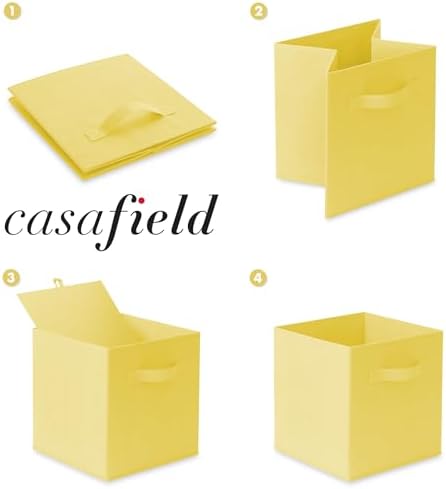 Casafield Set of 12 Collapsible Fabric Cube Storage Bins, Yellow - 11" Foldable Cloth Baskets for Shelves, Cubby Organizers & More - Image 6