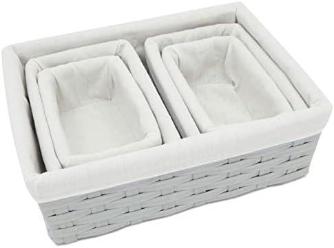 Juvale Wicker Nesting Baskets with Cloth Lining - 5-Pack Gray Rectangular Set - Stackable Storage Bins & Lined Baskets for Organizing Pantry, Closet - Image 7