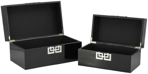Galt International Storage Box Set Decorative Storage Box w/Hinged Lid Classic Design Wood Decor Boxes with Geometric Clasp Storage for Bedroom & Home - Set of 2 (Black & Silver) - Image 4