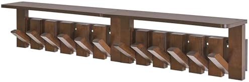Piano Key Coat Rack Wall Mount with Shelf and 12 Hooks, Walnut HWS008H-2 by High-qualityhomefurnishing