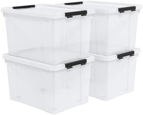 50 Quart Stackable Clear Plastic Storage Box with Wheels, 4-Pack by Vadidiya