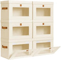 DIMJ Storage Bins with Lids - 6 Pack Front Opening Stackable Fabric Storage Boxes with Clear Window & Handles, Collapsible Closet Organizers for Clothes, Sweaters, Shelf Storage, Bedroom, Beige by DiMJ