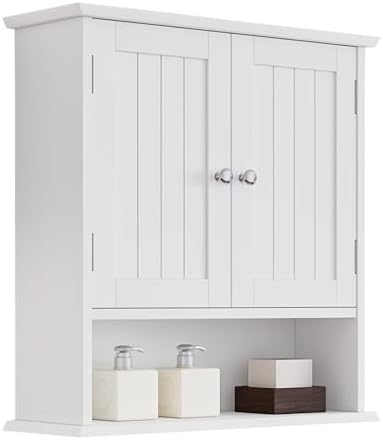 Bathroom Wall Cabinet, Bathroom Cabinet Wall Mount with 2 Doors and Open Shelf, Over The Toilet Wall Storage Cabinet, Bathroom Medicine Cabinet by MinoKesper