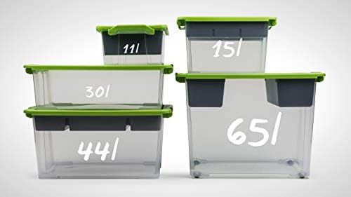 Rotho Evo Safe Keeping Set of 3 Storage Boxes 15 L with Lid, Food-Grade Plastic (PP) BPA-Free, Transparent/Green, 15 L (39.3 x 28.3 x 23.0 cm) - Image 7