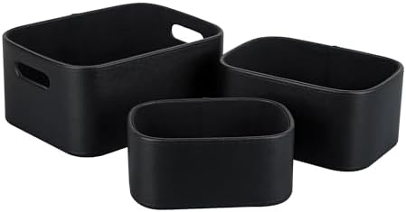 HofferRuffer Faux Leather Storage Baskets Bins with Velvet Lining for Organizing, Storage, Gifts, Set of 3 Nesting Shelf Baskets Decorative Storage Boxes for Home Organization (Black) - Image 3