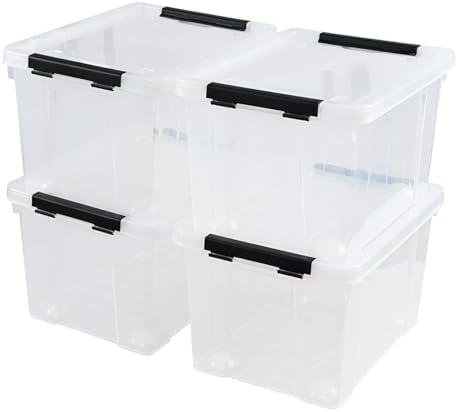 Obstnny 4 Packs 22 Quart Latch Box with Wheels, Plastic Lidded Storage Bin by Obstnny