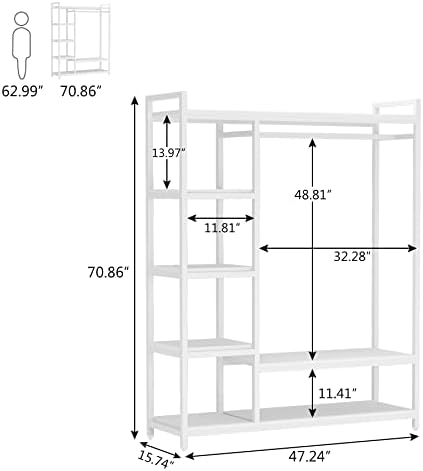LITTLE TREE Free Standing Wood Closet Clothes Rack,Heavy Duty Grament Rack with Shelves,Hanging Racks for Clothes Clothing Rack for Bedrom,Wardrobe Closet Organizer,350 lb Capacity - Image 6