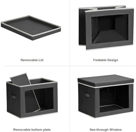 Homsorout Stackable Storage Bins with Lids - Large Storage Box with Lids, Foldable Closet Boxes for Organizing, Wardrobe Clothes Organizer with Window, Cubes Bins for Living Room, 6 Pack, Dark Grey - Image 7