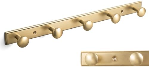 Goo-Ki Champagne Bronze Coat Rack Wall Mount with Escutcheon Backplate, Modern Heavy Duty Zinc Coat Hooks, Soft Gold Hat and Towel Hanger Rail for Entryway, Bathroom and Mudroom (5 Hooks) by Home