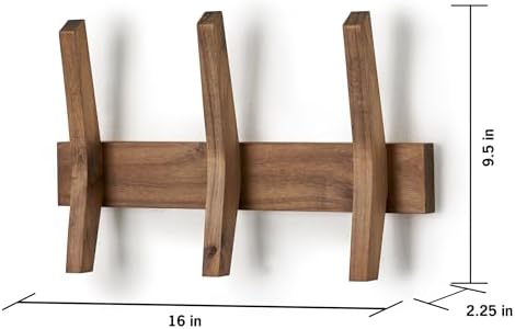 16-Inch Mid Century Coat Rack with 3 Wooden Hooks, Farmhouse Style Hookrail for Bedroom, Living Room, Hallway, and More, Solid Wood, 9.5" H x 16" W x 2.25" D, Walnut - Image 4