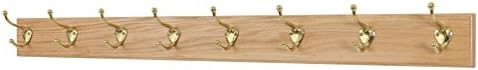 Solid Oak Coat Rack with Solid Brass Hat and Coat Style Hooks - Made in The USA (Natural, 52" x 3.5" with 10 Hooks) by PEG+AND+RAIL