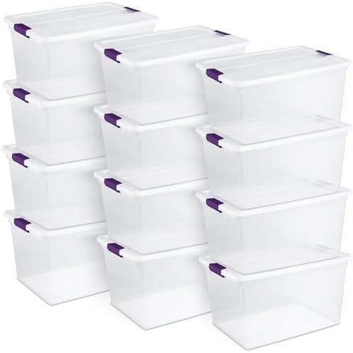 Sterilite 66 Qt ClearView Latch Storage Box, Stackable Bin with Latching Lid, Organize Clothes, Blankets, Items in Closet, Clear Base and Lid, 12-Pack by Sterilite