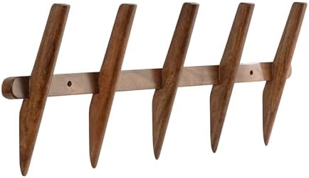Kate and Laurel Eland Modern Five-Hook Wall Hanging Coat Rack; 30 x 4 x 12; Walnut Brown; Decorative Wood Coat Rack Wall Mount for Use as Entryway Storage or Mudroom Hooks by KateandLaurel