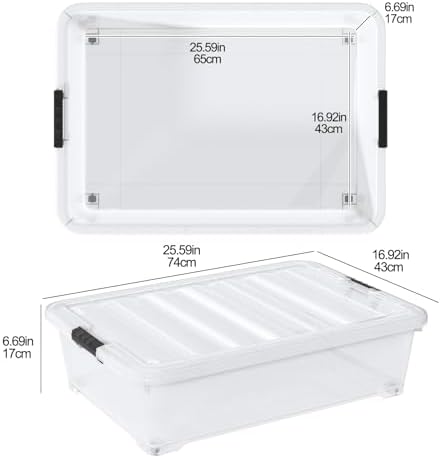 50 L Large 3 Packs Clear Plastic Under Bed Storage Container with Lid and Wheels, Under the bed Boxes - Image 2