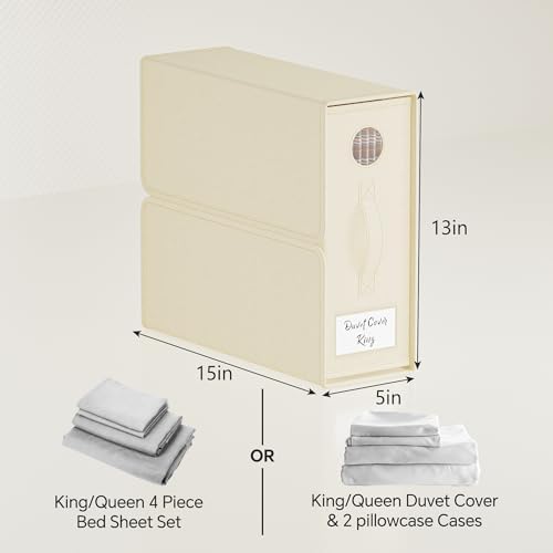 TRZZ 6-Pack Foldable Bed Sheet Storage Bins, Window with Labels, Beige - Image 7