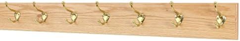 Oak Wall Mounted Coat Rack with Solid Brass Hooks 4.5" Ultra Wide (Natural, 36" x 4.5" with 7 Hooks) by PEG+AND+RAIL