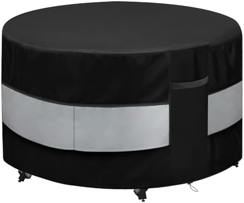 Round Patio Bar Height Table and Chair Cover Black&Grey 90 x 43 Inch by Wnanan