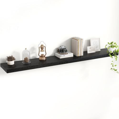 Acovy 55 Inch Floating Shelves, 8 Inch Deep Floating Shelves for Wall, Hanging Shelf with Invisible Brackets, Deep Shelves for Bathroom, Bedroom, Living Room, Black, Set of 1 by Acovy