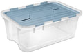 Sterilite 18 Pack Hinged Lid Storage Box, 40 Qt Plastic Container, Washed Blue - Home Organizer Tote for Storing Shoes, Crafts, Clothing, or Decor by Sterilite