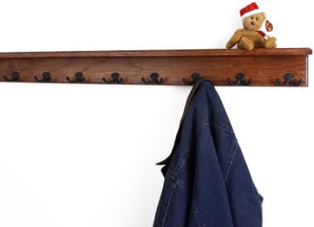 PegandRail Solid Cherry Shelf Coat Rack with Aged Bronze Double Style Hooks - Made in The USA (Mahogany, 16" with 3 Hooks) - Image 3
