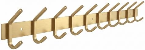 Brushed Gold Wall Mounted Coat Rack – 30 Inch Stainless Steel Rail with 10 Double Coat Hooks for Entryway, Bathroom, Bedroom, Kitchen – Modern Gold Hook Rack for Coats, Hats, Towels by SAYONEYES