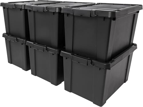 IRIS USA 6-Pack 20 Gal Heavy Duty Lockable Storage Totes with Lids, Black by IRISUSA