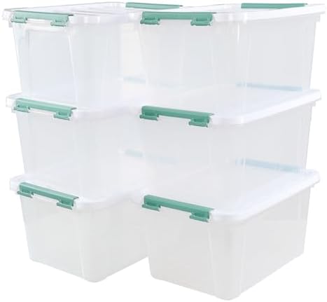6-Pack Clear Storage Latch Bins, 20 L Plastic Storage Boxes by Zerdyne