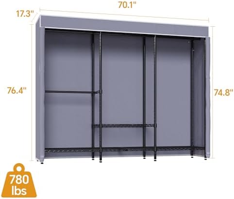 Higeego Heavy Duty Clothes Rack with Cover, Black with Grey Cover - Image 4