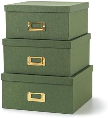 Soul & Lane - Green Decorative Memory Storage Boxes with Lids, Set of 3 by SoulLane