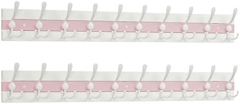 SKOLOO Coastal Coat Rack Wall Mount-38.12" Beach House Entryway Wooden Coat Hook with 10 Hooks for Hanging Coats, Hats or Towels, Oceanfront Cottage Core Collection, White & Palm Beach Pink, Pack of 2 by SKOLOO