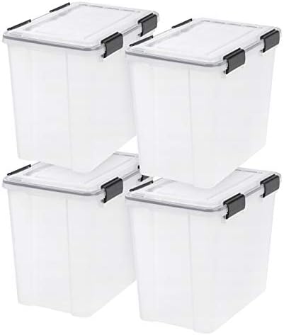 IRIS USA 4-Pack 32 Qt Storage Bins with Gasket Lids, Clear/Black by IRISUSA