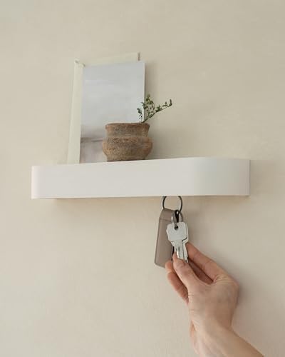 Kazai. Key Holder 'Toke' | Minimalist Key Hook Design from Berlin | Modern Key Holder Wall Mount with Wooden Shelf | Key Rack for Wall as Entryway Organizer | White - Image 4