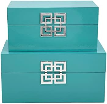 Galt International Large & Small Decorative Storage Box w/Hinged Lid - Classic Design Wood Decor Boxes with Geometric Opening Clasp - Storage for Bedroom and Home - Set of 2 (Blue) - Image 2