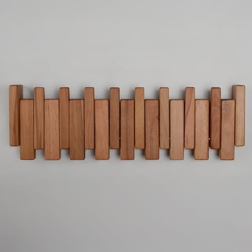 Beech Piano Key Coat Rack with 8 Flip Hooks, Natural - Image 2