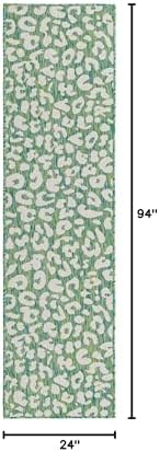 Unique Loom Outdoor Safari Collection Area Rug - Leopard (2' x 7' 10" Runner, Green Blue/ Ivory) - Image 2