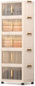 Storage Bins with Lids, 5 Tier 425 QT Stackable Plastic Storage Bins, Foldable Storages Boxes with Magnetic Doors and Wheels for Clothes, Snacks, Books, Folding Containers for Home Office by Naviconvex
