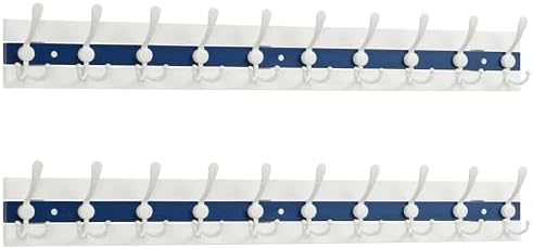 SKOLOO Coastal Coat Rack Wall Mount-38-1/8 Beach House Entryway Wooden Coat Hook with 10 Hooks for Hanging Coats, Hats or Towels, Oceanfront Cottage Core Collection, White & Blue, Pack of 2 by SKOLOO