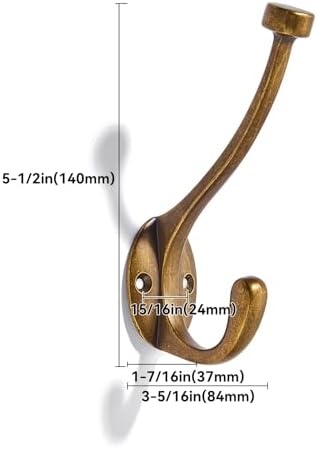 khtumeware The 10 Pack 5-1/2 inch Antique Brass Coat Hook zinc Alloy mudroom Hooks is Suitable for bathrooms, Behind Doors, bedrooms, and is a Towel Robe Hooks for Both Household and Commercial use - Image 2