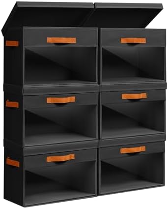 Homsorout Large Storage Bins with Lids - 6 Pack Foldable Decorative Organizers with Clear Windows & Handles, Cube Storage Organizers for Clothes, Blankets, Sweaters, Sheets, Black by Homsorout
