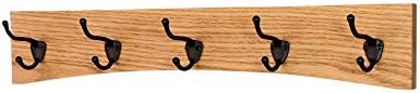 Oak Curved Back Wall Mounted Coat Rack - Bronze Hooks - Made in The USA (Golden Oak, 25.5" x 4.5" - 5 Hooks) by PEG+AND+RAIL