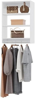 ROOMTEC 19.5" Medium Hanging Closet Unit, Modular Closet System with Hanging Rod, Wardrobe Organizer for Bedroom or Walk-in Closet, Wall Mounted, Customizable Clothes Storage Unit, White by ROOMTEC