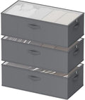 10inch 3 Pack Under Bed Storage Containers, 10 Inch Tall Underbed Clothes Storage Organizer Bin with Clear Window，Foldable Box Basket for Clothes, Closet, Bed Sheets and Blankets Gray by Chizjox