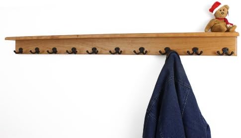 PegandRail Solid Cherry Shelf Coat Rack with Aged Bronze Double Style Hooks - Made in The USA (Cherry, 26" with 5 Hooks) - Image 3