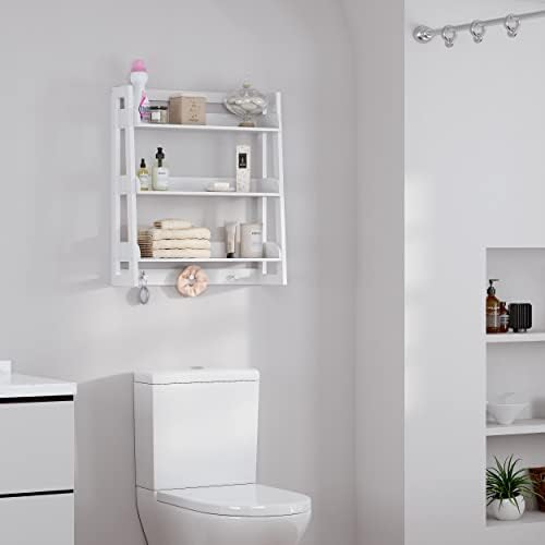 UTEX Bathroom Wall Shelf, 3-Tier Wall-Mounted Organizer with Hooks, White - Image 4