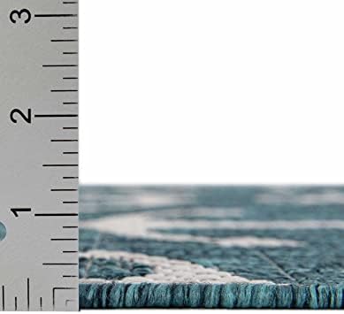 Unique Loom Outdoor Coastal Collection Area Rug - Ahoy (3' 3" Round, Teal/Ivory) - Image 5