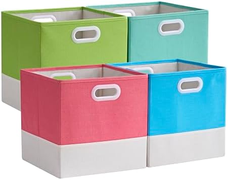 Cube Storage Bins, Macaron & Cream White, 13x15x13 In, 4 Pack by FABINADO