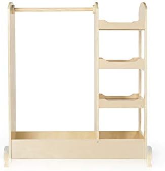 Guidecraft See and Store Dress-up Center – Natural: Armoire for Kids with Mirror & Shelves, Clothes Rack and Shoe Storage Dresser with Bottom Tray - Toddlers Room Furniture - Image 5