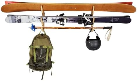 Grassracks Bamboo Ski Rack - Garage or Indoor Ski Display Rack Hallsteiner Series Indoor Horizontal Ski Wall Mount (1 or 2 Pairs of Skis, Bamboo) by Grassracks