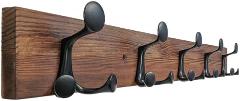 SKOLOO 30-Inch Wood Coat Rack Wall Mount with 5 Triple Hooks - Ideal for Family Entrances, Classrooms, and Pet Supplies Storage - Perfect Coat Hooks for Wall,Charred Golden Brown by SKOLOO