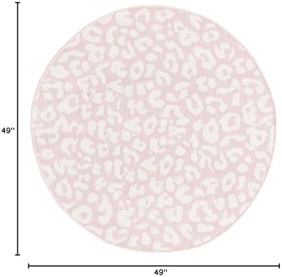 Unique Loom Outdoor Safari Collection Area Rug - Leopard (4' 1" Round, Pink Ivory/ Ivory) - Image 2